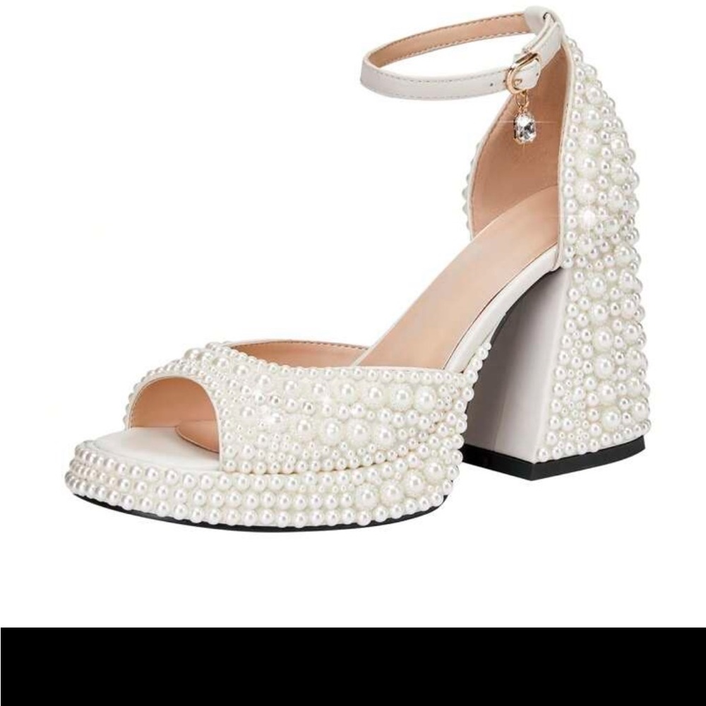 Elegant Pearl-Embellished White Heels